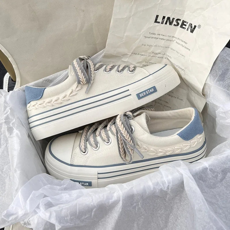Daisy Dance Sneakers – Chunky Canvas Platform Shoes for Everyday Style-Blue-6.0 (23.5cm)-State of Style