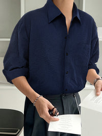 Dark Blue Men's Shirt with Breast Pocket - Milo-S-State of Style