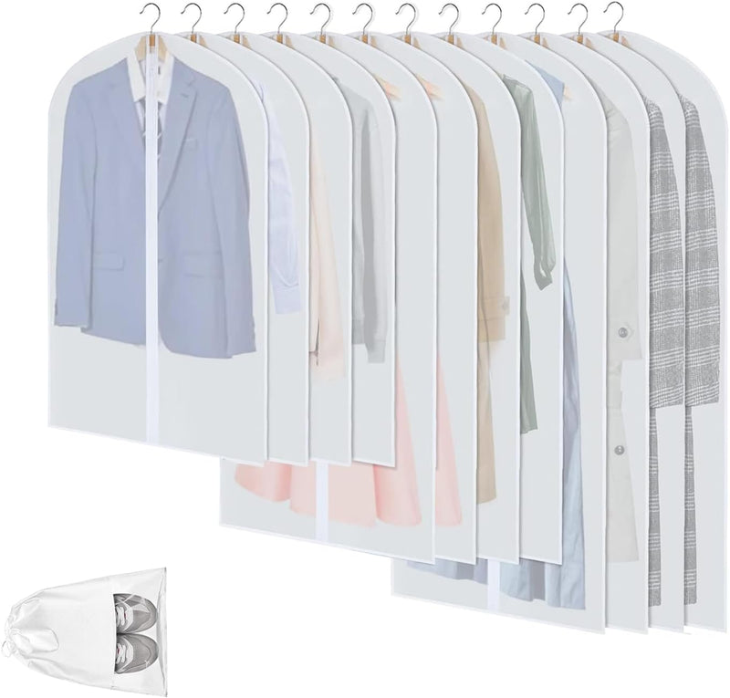 Clear PEVA Garment Storage Bags – 12 Pack Dustproof Clothes Protectors