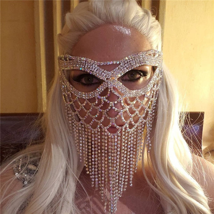 Dazzling Veil Mask | Masquerade Face Jewellery-Type C: Silver-State of Style