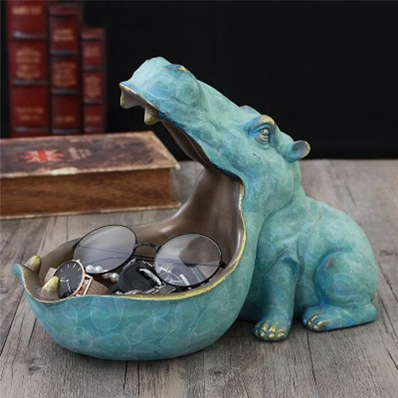 Decorative Hippo Desk Storage Box - HippoStash-Small 20 x 11 x 17 cm-A - Marble Blue Hippo-State of Style