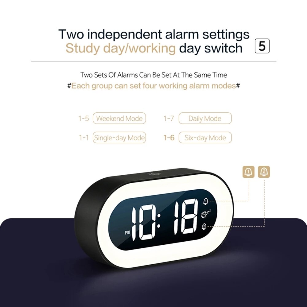 Digital Alarm Clock with Night Light - Lumino-White-State of Style