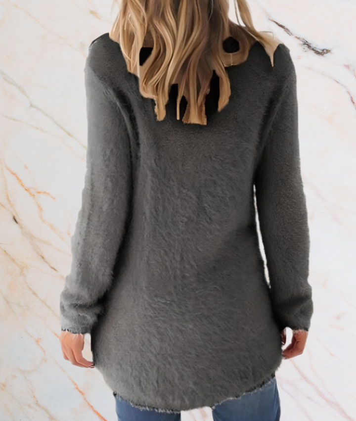 Divisha – Long Semi-Furry Sweater with a Flattering Fit-S-Beige-State of Style