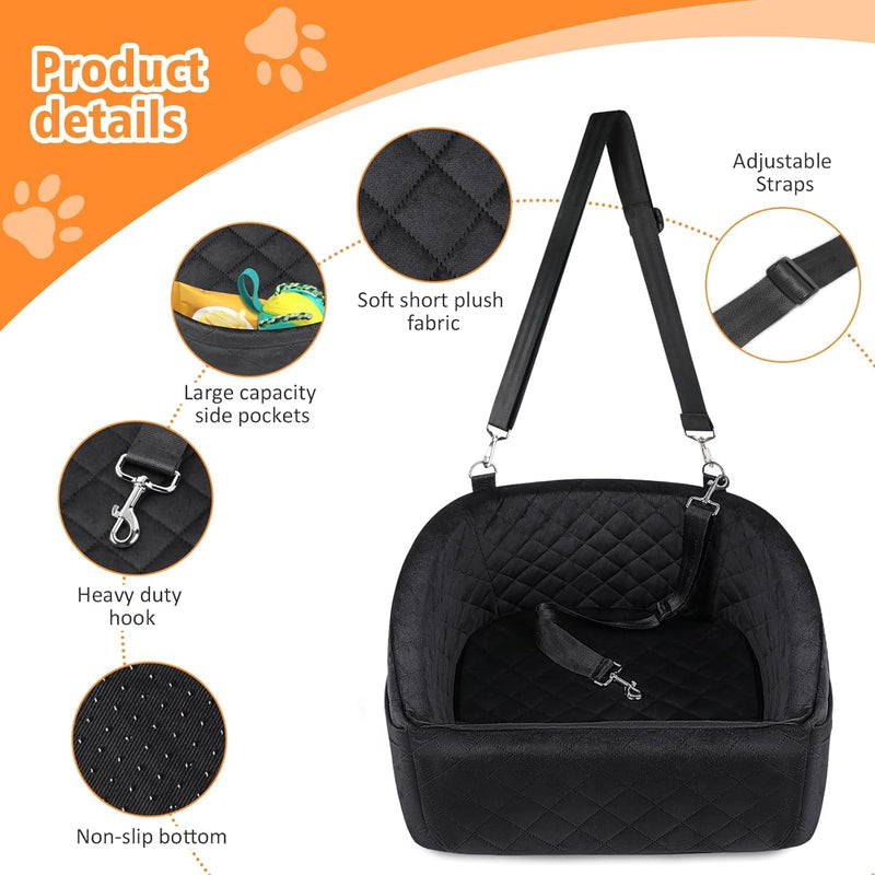 Dog seat with seat belt & storage compartments-Black-State of Style