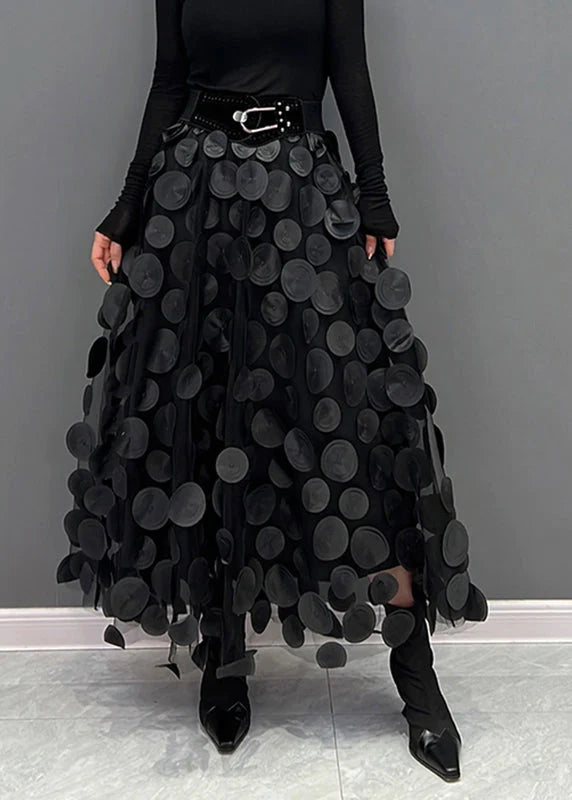 Dotted Print Flared Skirt – Maëlle-Black-State of Style