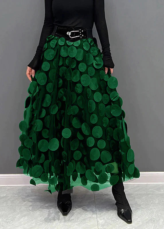 Dotted Print Flared Skirt – Maëlle-Dark green-State of Style