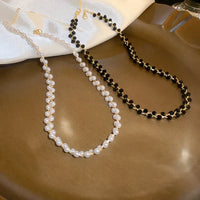 Double Crystals and Pearls Necklace - Amira-Black Crystal-State of Style
