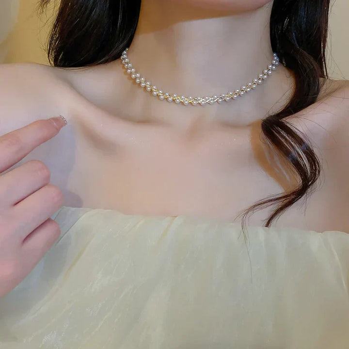 Double Crystals and Pearls Necklace - Amira-Black Crystal-State of Style
