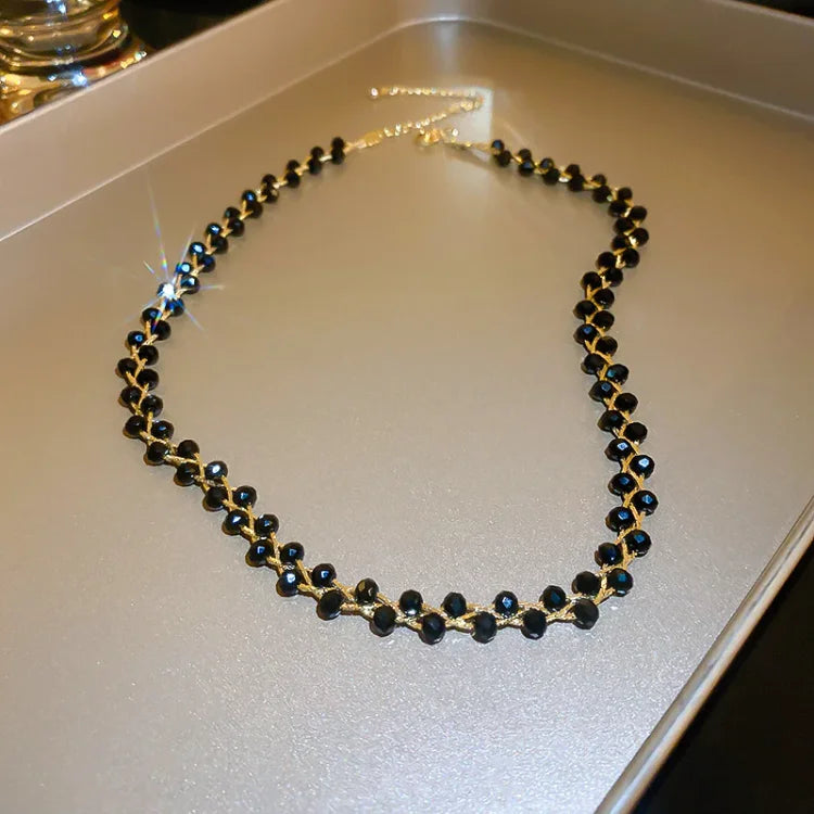Double Crystals and Pearls Necklace - Amira-Black Crystal-State of Style