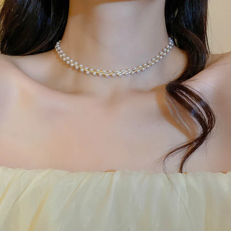 Double Crystals and Pearls Necklace - Amira-Black Crystal-State of Style