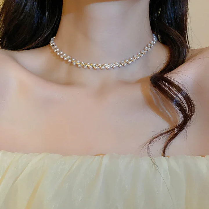Double Crystals and Pearls Necklace - Amira-Black Crystal-State of Style