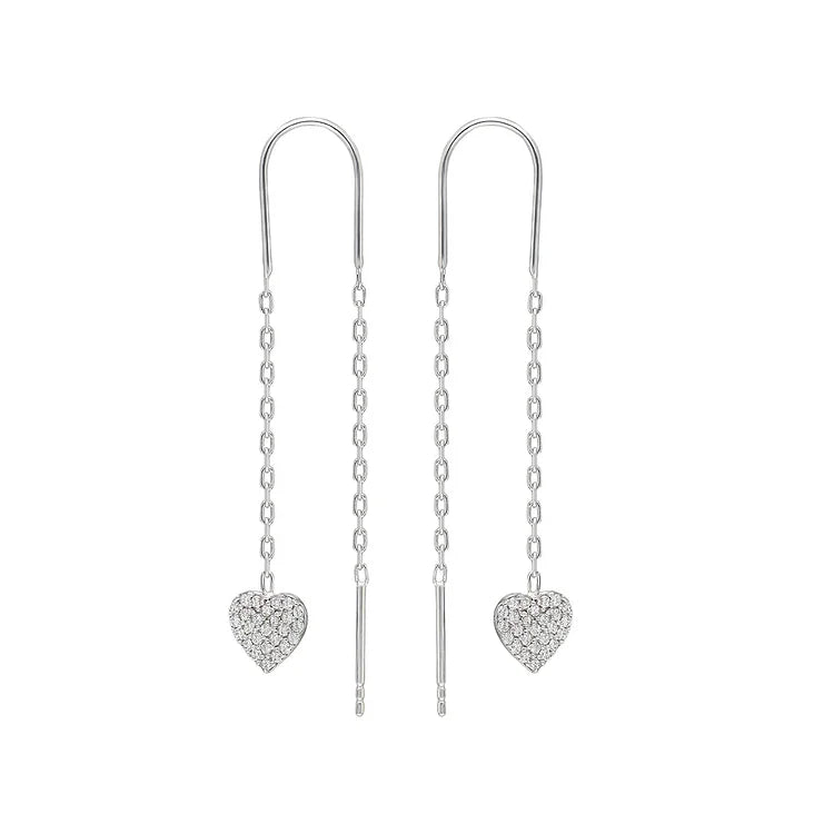 Double Heart Chain Earrings – Valencia-Silver-State of Style
