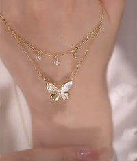 Double-layered Zirconia and Mother-of-pearl Butterfly Necklace - Elayna-State of Style