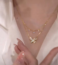 Double-layered Zirconia and Mother-of-pearl Butterfly Necklace - Elayna-State of Style
