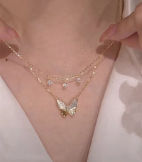 Double-layered Zirconia and Mother-of-pearl Butterfly Necklace - Elayna-State of Style