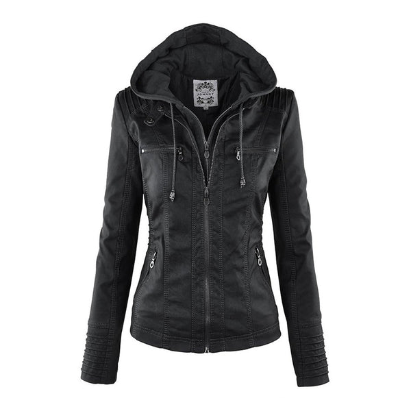 Double-Lined Leather Jacket With Hood | Warm & Stylish Women's Coat-Black-S-State of Style