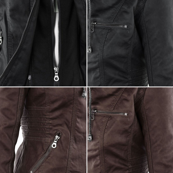 Double-Lined Leather Jacket With Hood | Warm & Stylish Women's Coat-Khaki-S-State of Style