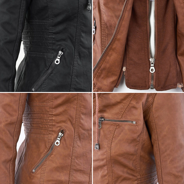 Double-Lined Leather Jacket With Hood | Warm & Stylish Women's Coat-Khaki-S-State of Style
