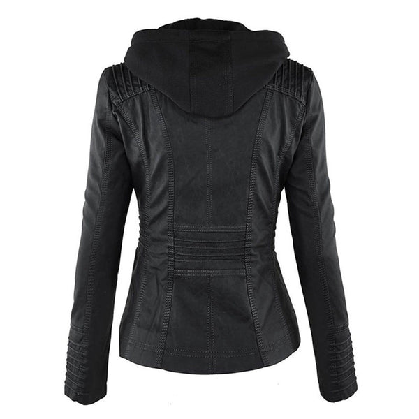 Double-Lined Leather Jacket With Hood | Warm & Stylish Women's Coat-Khaki-S-State of Style