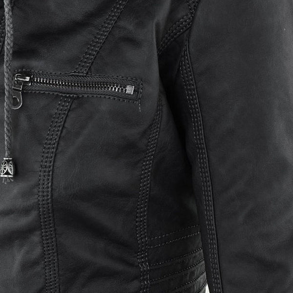 Double-Lined Leather Jacket With Hood | Warm & Stylish Women's Coat-Khaki-S-State of Style