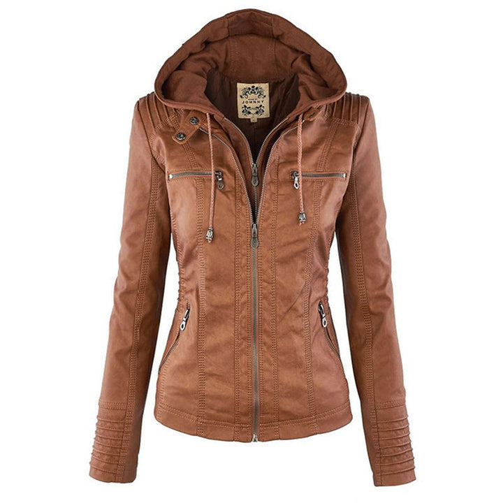 Double-Lined Leather Jacket With Hood | Warm & Stylish Women's Coat-Khaki-S-State of Style