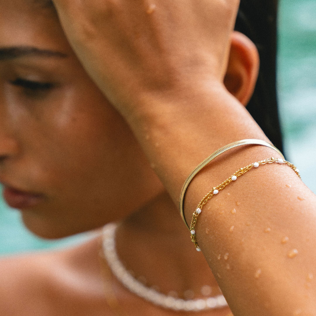 Double White Bead Bracelet for Women - Liora-Gold-State of Style
