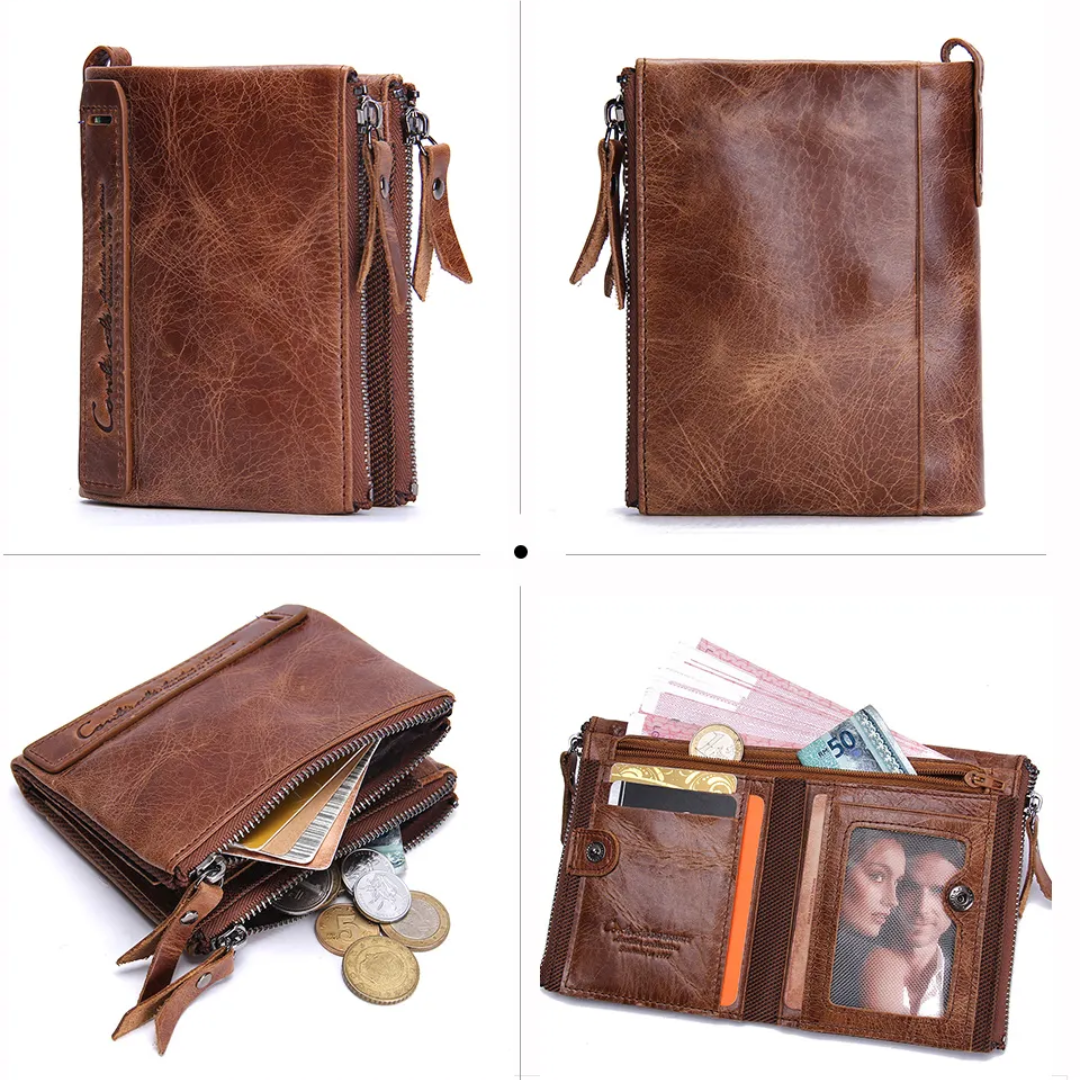 Double-Zip Compact Wallet – Practical Elegance in Soft Leather-Yellow-State of Style