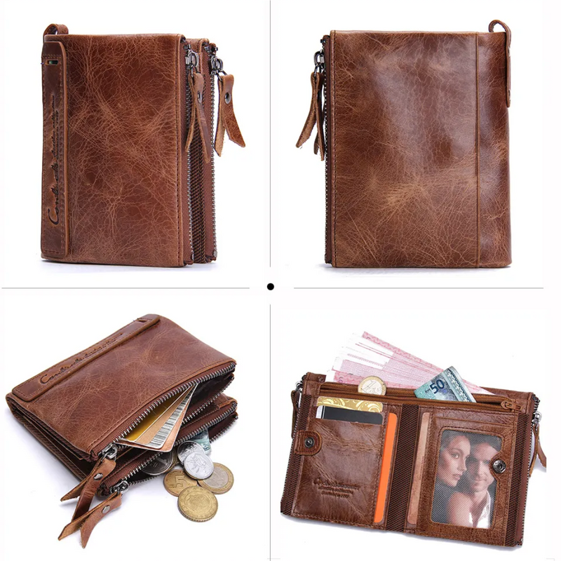 Double-Zip Compact Wallet – Practical Elegance in Soft Leather-Yellow-State of Style