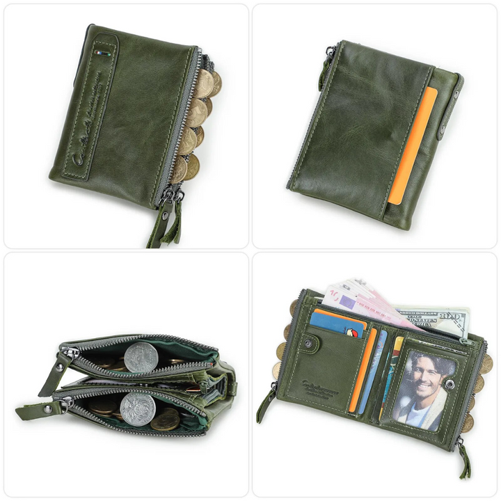 Double-Zip Compact Wallet – Practical Elegance in Soft Leather-Yellow-State of Style