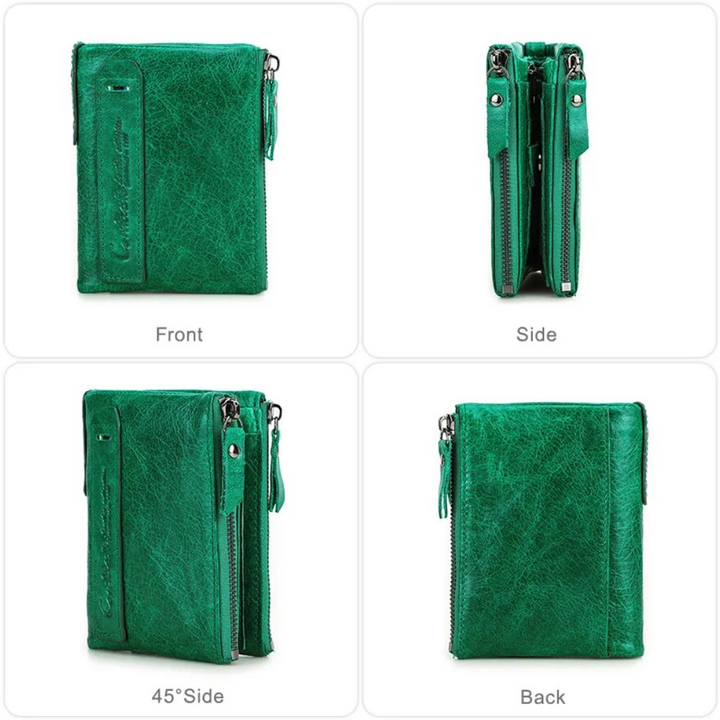 Double-Zip Compact Wallet – Practical Elegance in Soft Leather-Yellow-State of Style