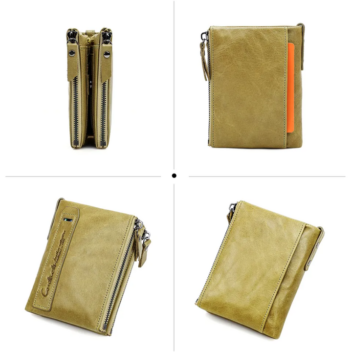 Double-Zip Compact Wallet – Practical Elegance in Soft Leather-Yellow-State of Style