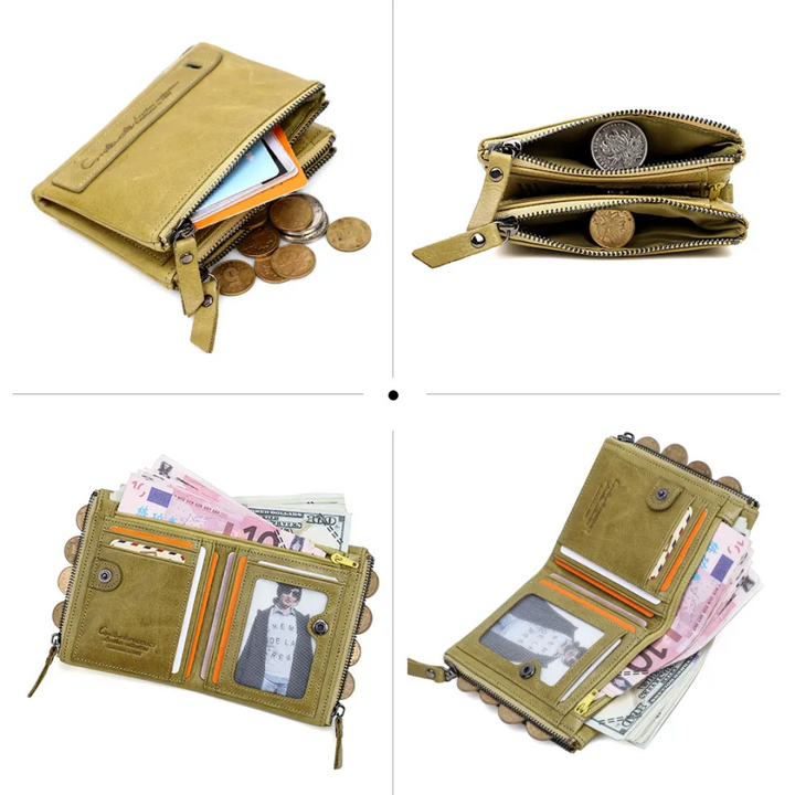 Double-Zip Compact Wallet – Practical Elegance in Soft Leather-Yellow-State of Style