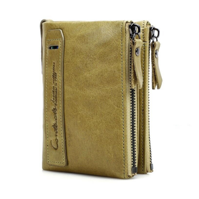 Double-Zip Compact Wallet – Practical Elegance in Soft Leather-Yellow-State of Style
