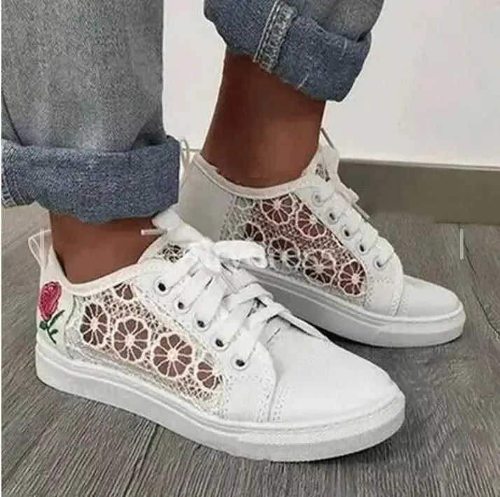 Dreamboat Joggers – Breathable White Canvas Sneakers with Lace Detail-6.0 (23.5cm)-State of Style