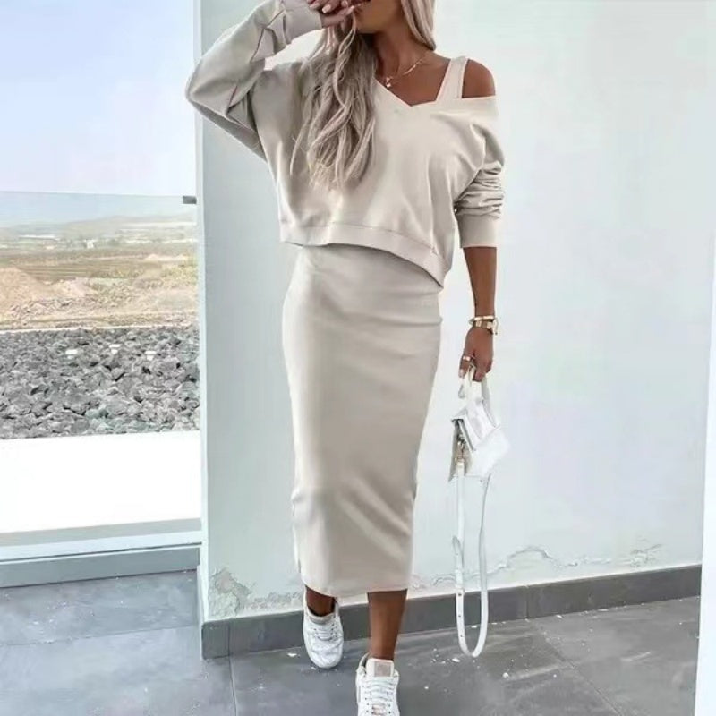 Dress & Sweater Set without Sleeves – Elisa-Beige-S-State of Style
