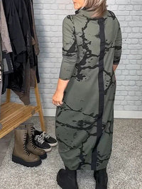 Dress with Long Sleeves and Retro Pattern – Livienne-Green-S-State of Style