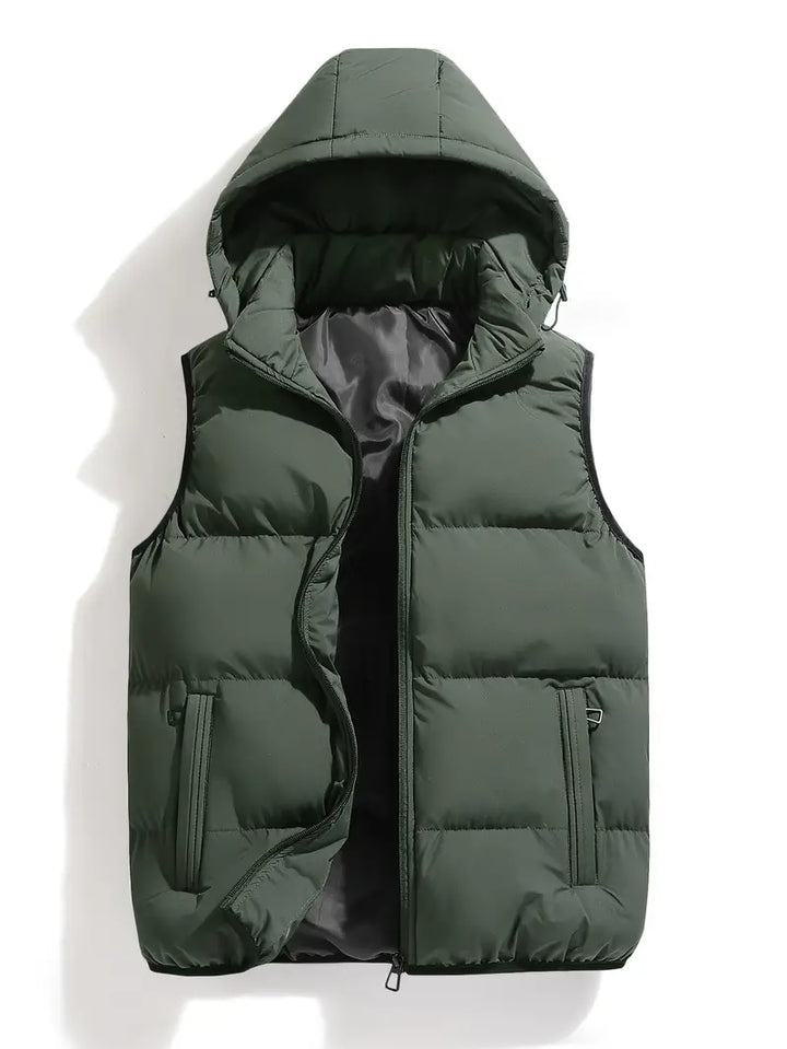 Durable Padded Men's Gilet with Hood – Leonardo-Army green-S-State of Style