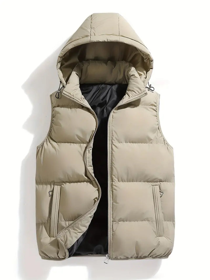 Durable Padded Men's Gilet with Hood – Leonardo-Khaki-S-State of Style