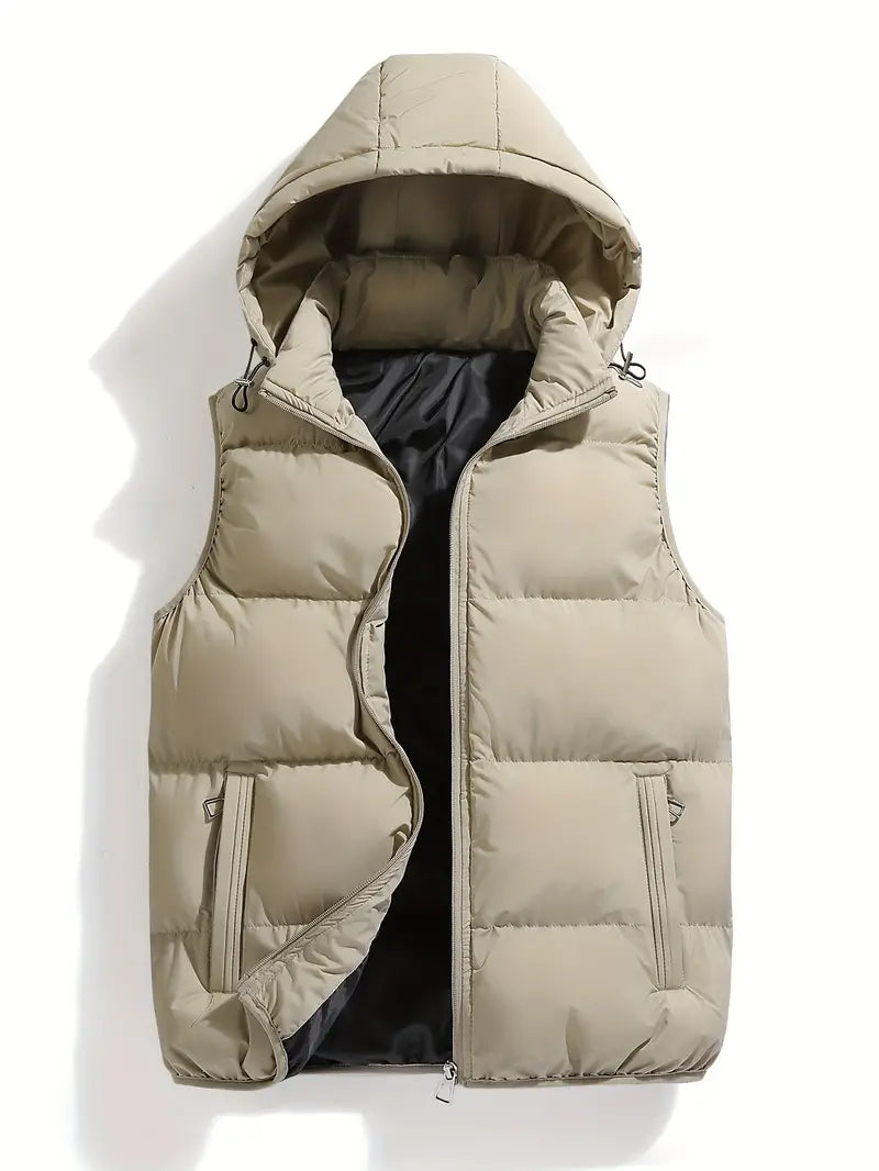 Durable Padded Men's Gilet with Hood – Leonardo-Khaki-S-State of Style