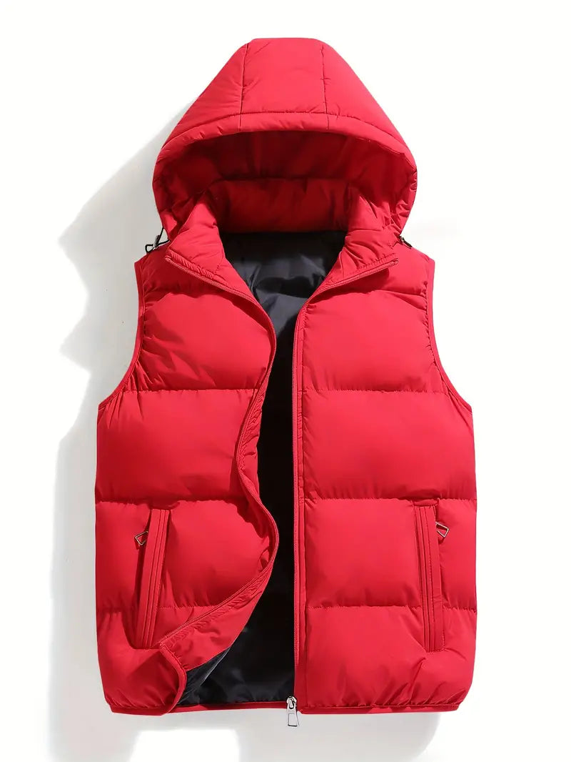 Durable Padded Men's Gilet with Hood – Leonardo-Red-S-State of Style