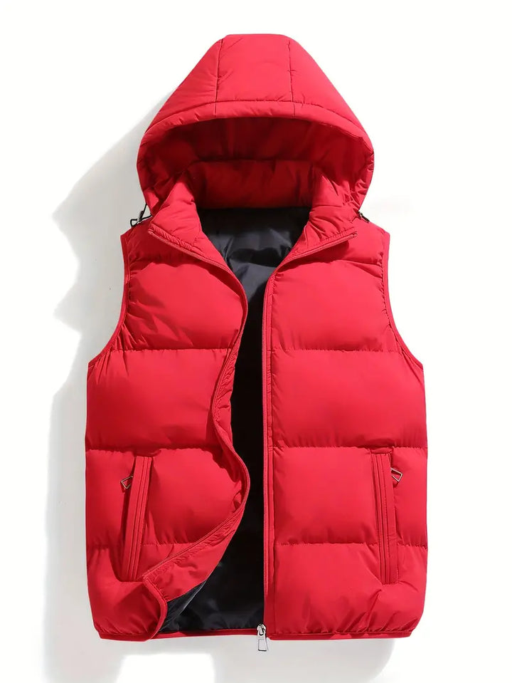 Durable Padded Men's Gilet with Hood – Leonardo-Red-S-State of Style