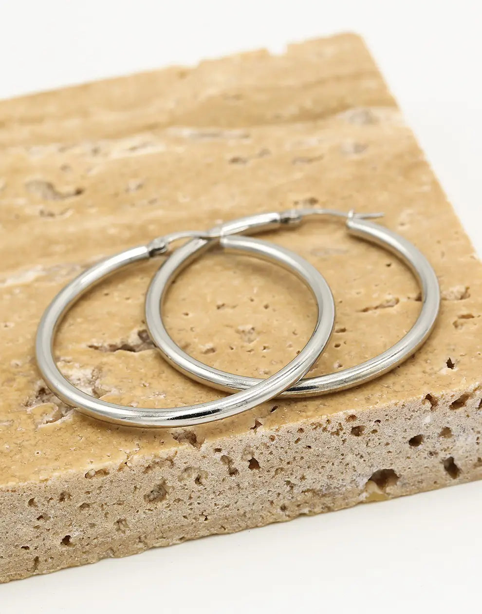 Earrings with 40 mm Diameter - Elegant Silver Hoops-Gold-plated-State of Style
