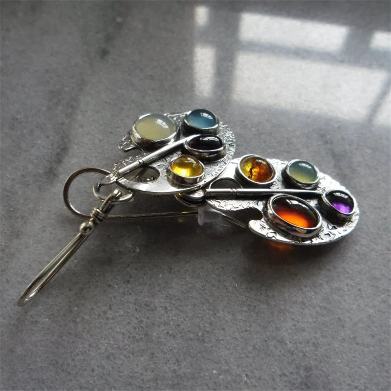 Earrings with Multicoloured Stone Pendant - Levana-State of Style
