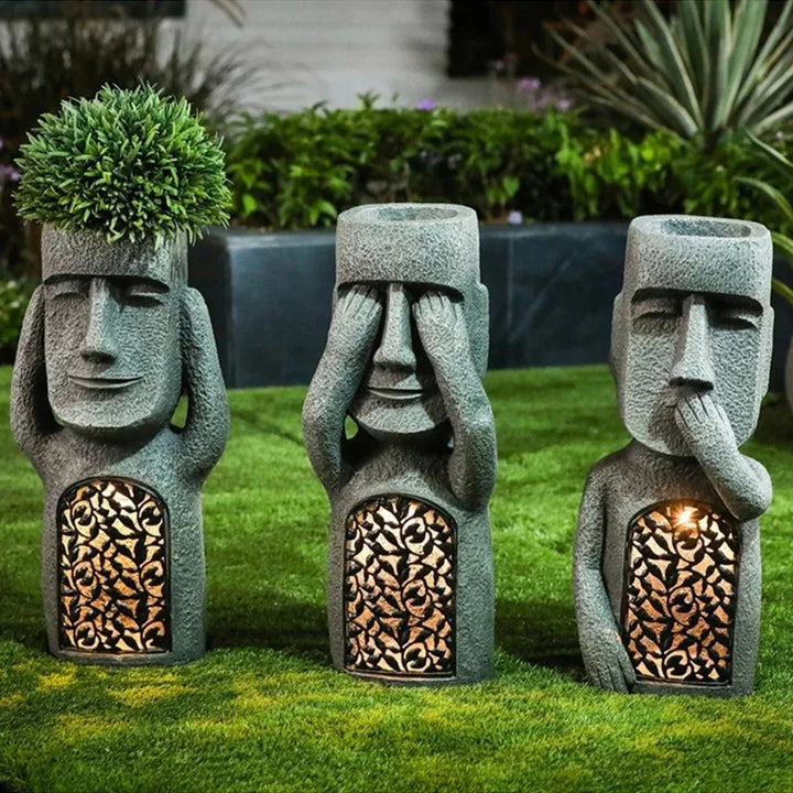Easter Island Pot Plant Figure with LED Light - MoaiGlow-A-State of Style