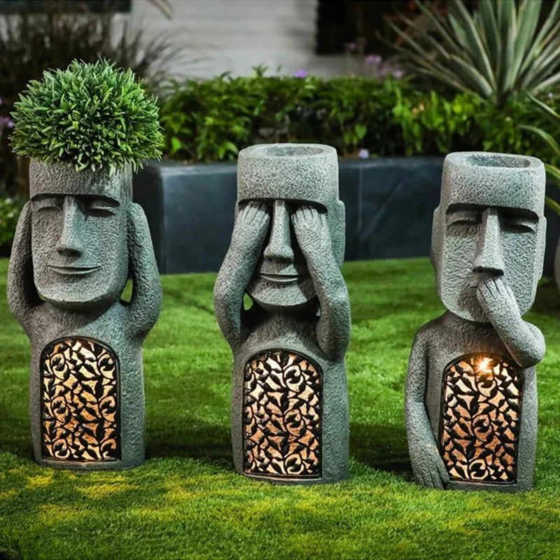 Easter Island Pot Plant Figure with LED Light - MoaiGlow-A-State of Style