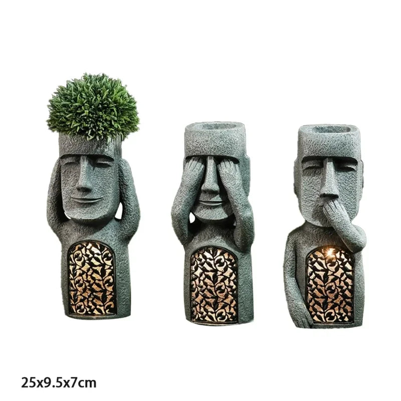 Easter Island Pot Plant Figure with LED Light - MoaiGlow-A-State of Style