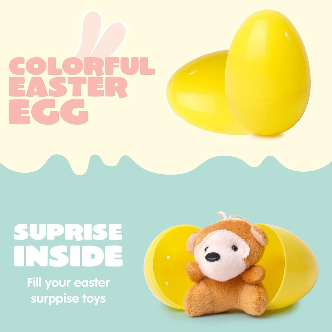 Plush Easter eggs containing mini animal toys for children – pack of 12 surprise eggs.
