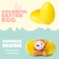Plush Easter eggs containing mini animal toys for children – pack of 12 surprise eggs.