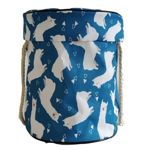Large foldable toy tidy-up mat with basket function for the children's room.