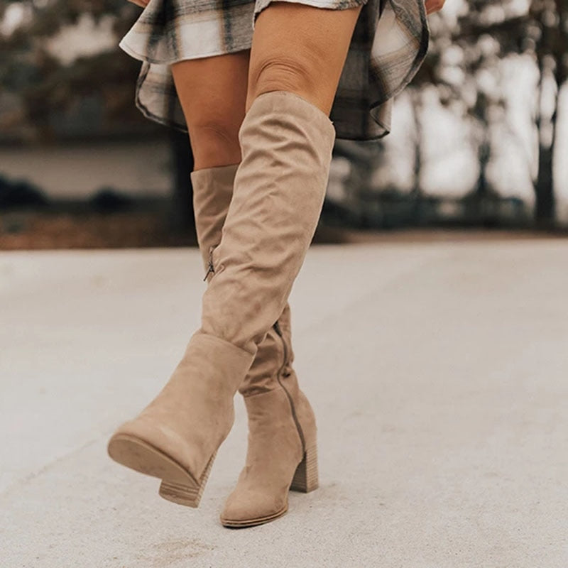 EdithBoots | Women's High-Heeled Knee Boots-Beige-4.5-State of Style